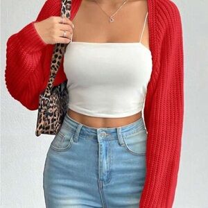 Red Crop Knit Cardigan